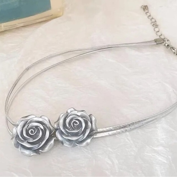 Silver Rose Choker Necklace - Picture 7 of 15